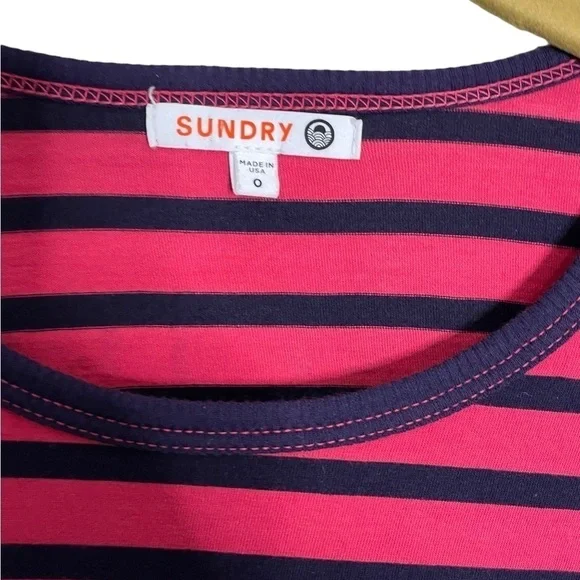Sundry Stripe Hot Pink Blue Long Sleeve Top 0 - Picture 3 of 5
